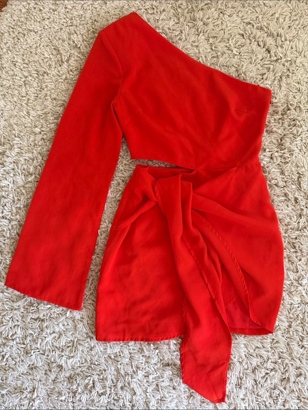 One-Shoulder Red Wrap Mini Dress; Size XS (0-2)